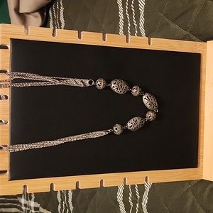 Vintage Silver Tone Filigree Bead Necklace • Multi-Chain Statement Jewelry